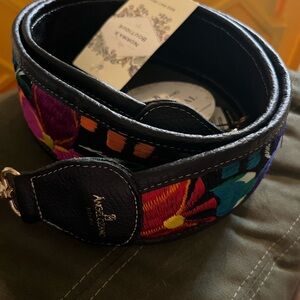 Angel Lozano Black Leather strap with Colorful Floral Embroidery